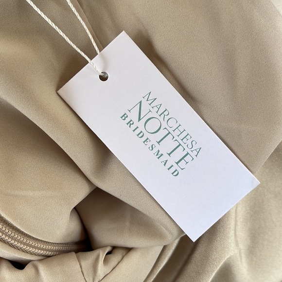 Marchesa - Notte - “Turin” Champagne V-Neck Gown With Draped Low Back - Picture 13 of 16